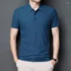 Polos masculinos clássicos cor sólida gelo seda verão negócios camisas casuais outwear manga curta top tees tamanho grande M-5XL roupas