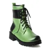 Сапоги 2023, осенняя мода, фиолетовая, зеленая, со шнуровкой крестом, в стиле панк, короткая повседневная обувь в стиле ретро, женская обувь, большие размеры 42, 43, на плоской подошве