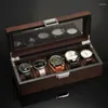 Boîtes de montres 5 fentes, boîte en bois massif, organisateur avec fenêtre en verre, support marron, étui de collection, rangement pour hommes, cadeau