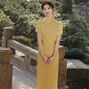 Этническая одежда Платье Cheongsam Современное 2023 Китайское традиционное желтое атласное платье Cheongsams Qipao Винтажные восточные женские платья для свадебной вечеринки