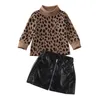 Conjuntos de roupas 2 peças crianças bebês meninas roupas leopardo suéter tops mini saia vestido conjunto de roupa