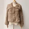 Womens Fur Fausse fourrure femmes vestes femmes hiver tricoté réel manteau de fourrure de lapin en vrac de haute qualité en vrac veste de fourrure naturelle à manches longues de luxe manteaux de fourrure véritable 230906