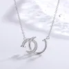 S925 Sterling Silver Double C Halsband Kvinnors enkla och mångsidiga fulla diamant nagelhänge ljus lyxmode kort krage kedja