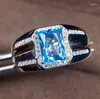 Bagues de cluster Hommes Topaz Bague Naturel Véritable Bleu 925 Sterling Argent 2.4ct Pierre précieuse pour ou Femmes Bijoux # J1931007