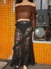 Skirts Fantoye Sexy See Through Lace Women Skirt Black High Waist Floral Y2k Femme Summer Casual Vacation Outside Streetwear 2023 230906