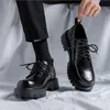 Platform Leather Shoes For Men Fashion Formal Business Big Head Derby Black White Wedding Groom Casual Shoes 1AA49
