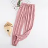 Women's Sleepwear Pajamas Adult Elastic Waist Sleep Bottoms Solid Cotton Gauze Women Cuffed Trousers Baggy Men Homewear Loose Nightwear