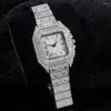 Armbandsur Hip Hop Iced Out Men Square Watch Diamond Quartz Luxury Mens handledsklockor Romerska kalender Stålklocka Relogio Masculino