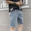 Männer Jeans Sommer Hong Kong Stil Trend Einfarbig Capris Koreanische Vielseitige Gerade Hosen Mode Marke Lose Shorts Für Männer