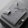 Suéteres masculinos Merino Wool Camisa Suéter Business Wear Fina Cashmere Malha Top Polo Collar 3 Botão Pulôver Primavera e Outono