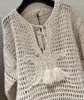 Damenpullover Abend Herbst Schwerindustrie Handgemacht Ausgehöhlt Haken Blume Sweate Kaschmir Stoff Lose Desiger Marke Beige Tops Frauen