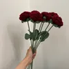 Decorative Flowers Home Table Hand-Knitted Fake Flower Knit Knitting Wine Red Rose Festival Decorate For Girlfriend Creative DIY