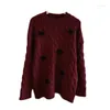 Women's Sweaters Floral Patchwork Knitted Fabric Women Pullovers Sweater Casual Oversized Thick Warm Twist Knit Top Lazy Oaf Jumpers