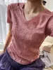 Kvinnors T-skjortor högkvalitativ Miyake veckad V-ringning Slim Short-Sleeved T-shirt 2023 Summer Hand-Wrinkled Bottoms-ärmad toppar