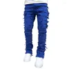 Jeans pour hommes déchiré en détresse détruit coupe droite Denims pantalon slim décontracté mode patchs empilés cadeau