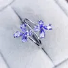 Klusterringar naturliga äkta blå tanzanitring per smycken blommor stil 0,2ct 4 st 0,3ct ädelsten 925 sterling silver fina j238235