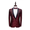 Marke Männer Schal Kragen Wein Rot Casual Anzug Jacke Prom Party Blazer Mann Mantel Blazer Hombre Männer Slim Fit Floral masculino277e