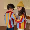 Pullover 2023 Spring Autumn Children Girls Sweaters Rands Open Stitch Långärmad kappa Löst stickad stretch Tjock Toddler Outfit 230905