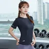 Camisas activas Camiseta para Mujer Ropa de Yoga de Verano Suelta Cuello Redondo Entrenamiento Deportivo Manga Corta Secado rápido al Aire Libre Correr Profesional Fitness