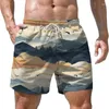 Short de plage pour hommes, ample, décontracté, été, séchage rapide, mode de rue, nuage, oiseau, montagne, imprimé