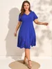 Plus Size Dresses Finjani Size for Women 2023 Laser Cut Scallop Trim Midi Dress Elegant Party 230906