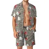 Fatos masculinos Floral Leopard Homens Conjuntos Vermelho e Branco Flor Hawaii Camisa Casual Conjunto de Manga Curta Design Shorts Verão Férias Terno Plus