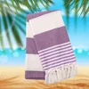 Serviette de plage en fil teint à rayures, pompon en coton, protection solaire, châle, serviettes de séchage pour salle de bain