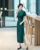 Abbigliamento etnico Elegante estate sottile seta verde Cheongsam passerella banchetto moda retrò lusso Qipao abito da sera stile cinese per le donne