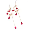 Boucles d'oreilles pendantes Style ancien Han vêtements chinois longue cour rétro avec pince d'oreille féerique fleur Hanfu