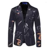 Men's Suits Jacket Fashion One-Button Print Dress Coat Casual Business Male Suit