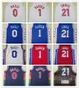 100% sömda baskettröjor James 1 Harden Joel 21 Embiid Tyrese 0 Maxey 2023 Team White Blue Red All Embroidery