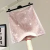 Skirts Shiny Sequin Wrap Hip Skirt Womens 2023 Summer High Waist Slim Design A-line Casual Short Spicy Girl Mini Solid