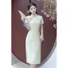 Ethnic Clothing Women Traditional Chinese Button Dress Vintage Mandarin Collar Qipao Short Sleeve Slim Cheongsam