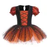 Cosplay 2023 Halloween Carnaval Enfants Sorcière Costume Filles Violet Orange Manches Bouffantes Tulle Ballet Tutu Robe Sequin Danse Vêtements 230906