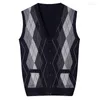 Men's Vests Top Grade 6.5% Wool Men Smart Casual Classic Sweater Vest Autumn Winter Warm V-Neck Fashion Argyle Sleeveless Knit