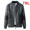 Men's Jackets Luxurious PU Men Spring Autumn Patchwork Leather Jacket Coat Male Fashion Casual O-neck Outwear Plus Size 7XL HA128