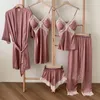 Vêtements de nuit pour femmes dentelle 5pcs pyjama costume femmes rayonne vêtements de maison camishorts ensemble printemps peignoir de nuit chemise de nuit lingerie