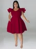 Plus size Dresses Wmstar Size for Women Elegant Party Solid Ruffles Sleeve Big Hem Midi Dress Wholesale Drop 230906