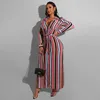 Casual Dresses DPSDE 2023 Autumn and Winter Long Sleeve Striped Cardigan Lapel Fashion Slim Fit Women Dress