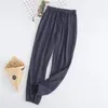 Women's Sleepwear Pajamas Adult Elastic Waist Sleep Bottoms Solid Cotton Gauze Women Cuffed Trousers Baggy Men Homewear Loose Nightwear