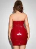 Plus storlek klänningar storlek kvinnor stropplös klänning sexig faux latex backless stretch bodycon mini 6xl glansigt patent läder 7xl klubbkläder 230905