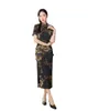 Etniska kläder kvinnor kinesiska traditionella eleganta retro mandarin krage qipao svart blommig tryck cheongsam long qi pao