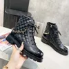 Designer Women Boots Platform Diamond Chunky Heel Martin Boot äkta läderstjärnskor Ökersöken Vinter utomhus Lady Party Buckle Ankel Shoe Booties