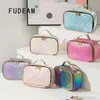 化粧品バッグケースFudeam Tas Kosmetik Wanita Portabel Argyle Kulit Multifungsi Tahan Air Penyimpanan Perjalanan Mengatur Tangan Kasus Makeup 230905