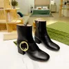 Dames Laarzen Designer Hoge Hakken Enkellaars Echte schoenen Mode Winter Herfst Martin Cowboy Leer gewatteerd Veterschoen Winterschoen Rubberen profielzool KIUYT00006