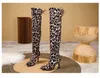 Botas acima dos joelhos com estampa de leopardo, outono inverno, botas altas, bico fino, tecido elástico, salto alto feminino, sapatos para meninas