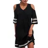 Casual Dresses Elegant Beach Dress Fine Sewing Party Mesh Stitching Dressing Up Women Retro Print Off Shoulder Mini