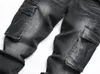 Men's Jeans High-Quality Korean Style Slim Luxury Pants For Men Black Solid Denim Cargo Pockets Distressed Classic