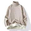 Men's Sweaters Turtleneck Sweater Cozy Winter Thick Knitted High Collar Cold Resistant Elastic Soft Plush Pullover Autumn Attire