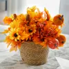 Decorative Flowers Wreaths PARTY JOY 2pcs Autumn Artificial Sunflower Flowers Silk Maple Leaves Bouquet Fake Pumpkin Halloween Fireplace Table Fall Decor 230905